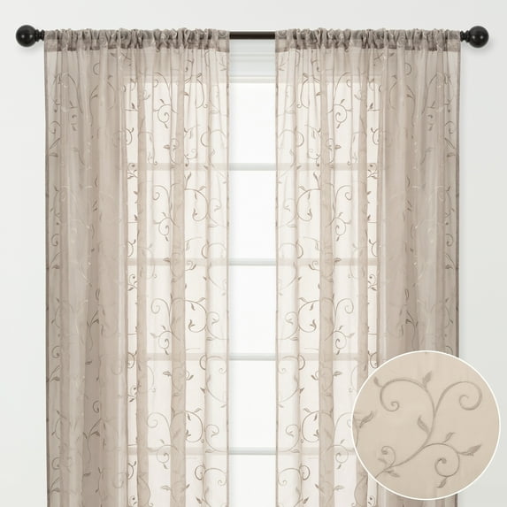 Chanasya Light Beige Sheer Curtains for Living Room - 84 Inch Panels - Embroidered Luxury Vine Patterned Voile Chic Sheer Curtain Panels for Bedroom Kitchen Dining Room - Light Filtering 2 Panel Set