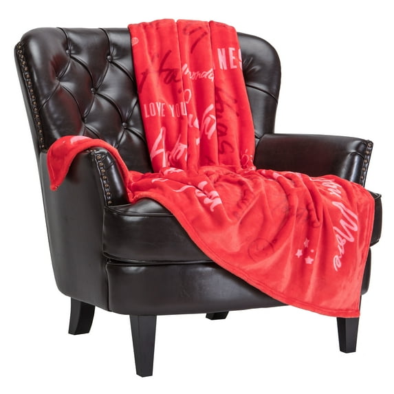 Chanasya Love You Gift Throw Blanket - Super Soft Plush Fleece Hugs Kisses Thinking of You Anniversary Gift Throw- for Women Men Girlfriend Boyfriend Husband Wife (50x65 Inches) - Red Blanket