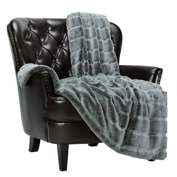 Chanasya Luxurious Soft Faux Frost Tip Fur and Velvety Mink Throw Blanket - Cozy Blanket for Sofa Chair Couch Bed and Living Room - Reversible Silky Royal Luxurious Blanket (50x65 Inches) Charcoal