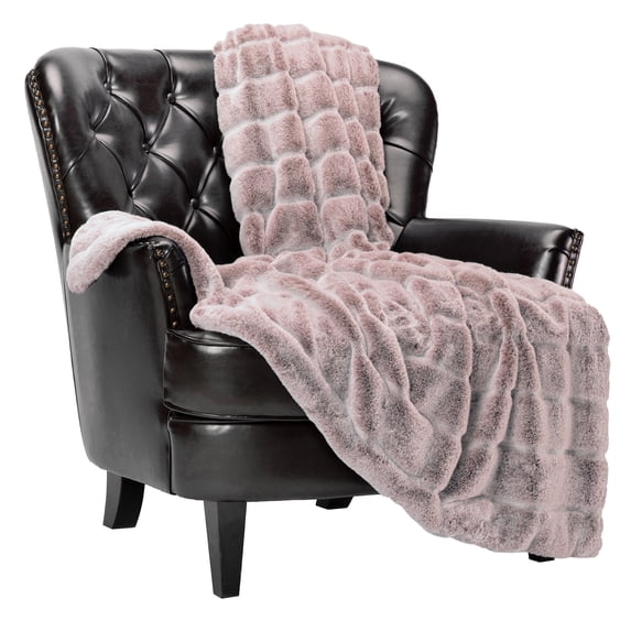 Chanasya Luxurious Soft Faux Frost Tip Fur and Velvety Mink Throw Blanket - Super Cozy Blanket for Sofa Chair Couch Bed and Living Room - Reversible Silky Royal Luxurious Blanket (50x65 Inches) Rose