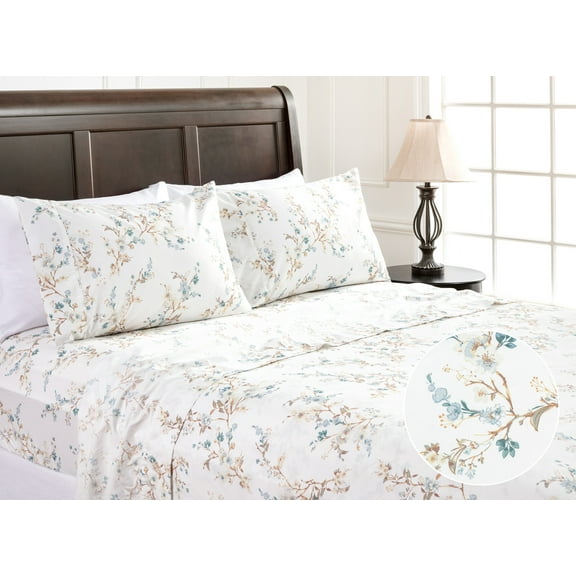 Chanasya Magnolia Flower Pattern Sheet Set - Blue