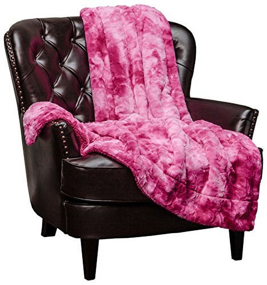 Pink Faux Fur Sherpa Reversible Throw Blanket 50" x 65"