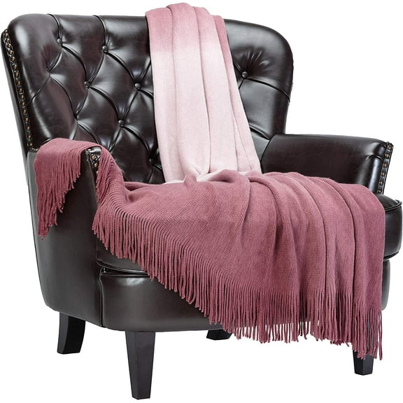 Chanasya Premium Gradual Gradient Ombre Super Soft Acrylic Throw Blanket With Tassels - Warm Cozy Lightweight Fluffy Woven Blanket for Bed Sofa Chair Living Bed Room Blanket(50x65 Inches) Wild Ginger
