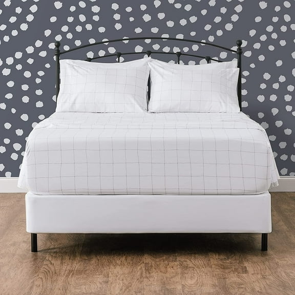 Chanasya Premium Printed King Bed Sheet Set 4-Piece - Soft Hand Drawn Plaid Pattern - 1 Flat Sheet 1 Fitted Sheet 2 Pillowcases - Wrinkle Resistant Microfiber Sheets - White - King