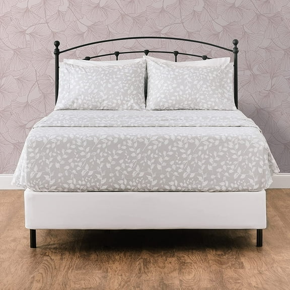 Chanasya Premium Printed Twin Bed Sheet Set 3-Piece - Soft Floral Leaves Print - 1 Flat 1 Fitted Sheet 1 Pillowcase - Wrinkle Resistant Microfiber Sheets - Gray - Twin