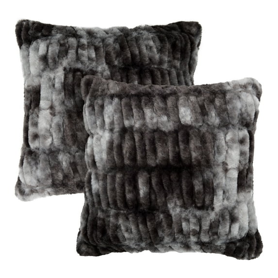 Chanasya Ruched Super Soft Faux Fur Throw Pillow Cover 2 Piece Set - Fuzzy Plush and Elegant Double Sided Faux Fur Throw Pillow for Chair Couch Bedroom Gift and Home Decor (18x18 Inches) Dark Gray