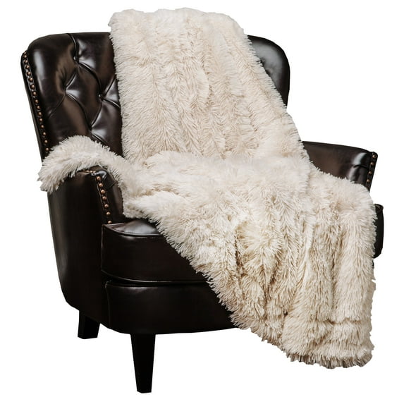 Chanasya Shaggy Longfur Faux Fur Throw Blanket - Snuggly Fuzzy Lightweight Plush Sherpa Fleece Microfiber Blanket - For Couch Bed Chair Photo Props - Twin - Cream