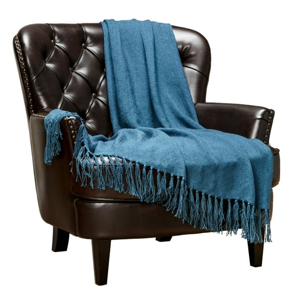 Chanasya Silky Textured Solid Decorative Throw Blanket with Tassels - Elegant Classy Chick Woven Kntted for Sofa Couch Bed Room Fringed Throw Blanket gift for wedding birthday (50x65 Inches) Blue