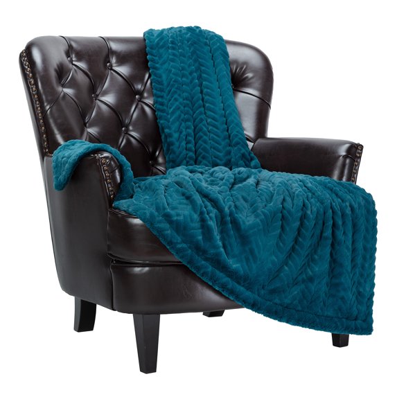 Chanasya Soft Faux Fur Embossed Throw Blanket - Solid Color Fuzzy Double Layered Super Soft Cozy Plush Elegant Throw - for Bed Couch and Living Room (50x65 Inches) Teal Blanket