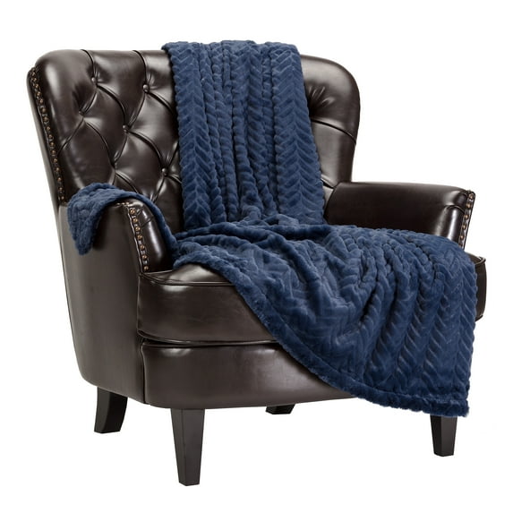 Chanasya Soft Faux Fur Embossed Throw Blanket - Solid Color Fuzzy Double Layered Super Soft Cozy Plush Elegant Throw - for Bed Couch and Living Room Décor (50x65 Inches) Blue Blanket
