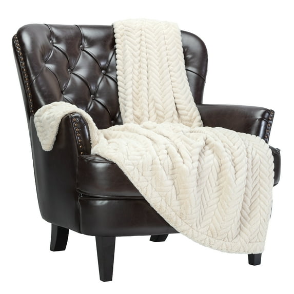 Chanasya Soft Faux Fur Embossed Throw Blanket - Solid Color Fuzzy Double Layered Super Soft Cozy Plush Elegant Cream Throw - for Bed Couch and Living Room Décor (50x65 Inches) Alabaster Blanket