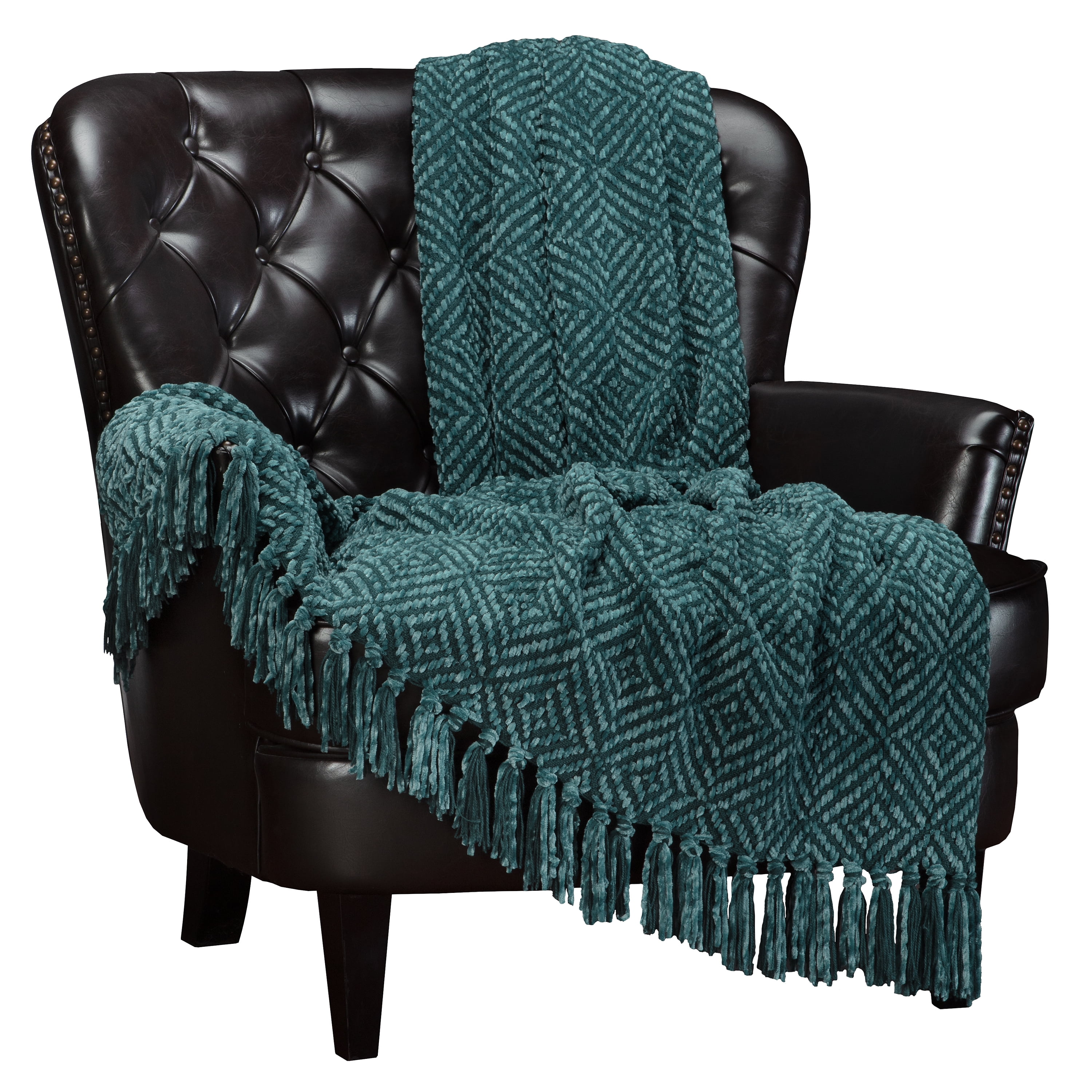 Teal Blue Green Knitted Toddler Blanket with Fringe