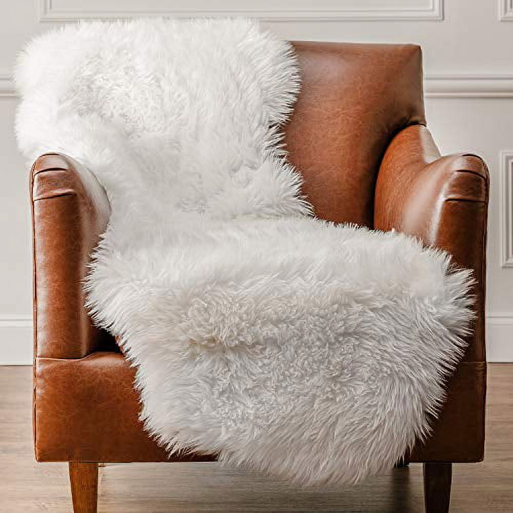 Chanasya Super Soft Faux Fur Fake Sheepskin White Sofa Couch Stool Casper Vanity Chair Cover Rug/Solid Shaggy Area Rugs for Living Bedroom Floor - Off White 2ft x 6ft