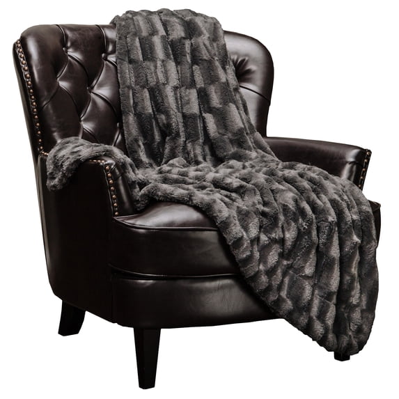 Chanasya Super Soft Fuzzy Faux Fur Elegant Rectangular Embossed Throw Blanket | Fluffy Plush Sherpa CozyGrey Microfiber Blanket for Bed Couch Living Room Fall Winter Spring (50" x 65") - Dark Grey