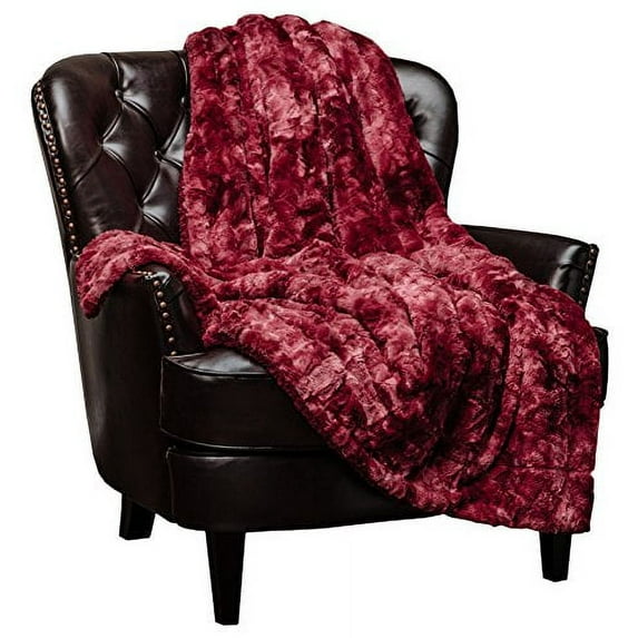 Chanasya Super Soft Fuzzy Faux Fur Throw Blankets - Fluffy Plush Lightweight Cozy Snuggly with Sherpa for Couch Sofa Living Room Bedroom - Burgundy Fall Winter Home Decor (60x70 Inches) Maroon Blanket