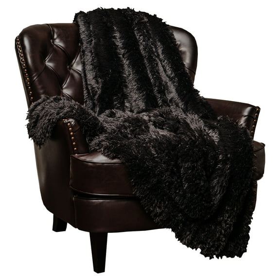 Chanasya Super Soft Shaggy Longfur Throw Blanket | Snuggly Fuzzy Faux Fur Lightweight Warm Elegant Cozy Plush Sherpa Fleece Microfiber Blanket | For Couch Bed Chair Photo Props - 60 "x 70" - Black