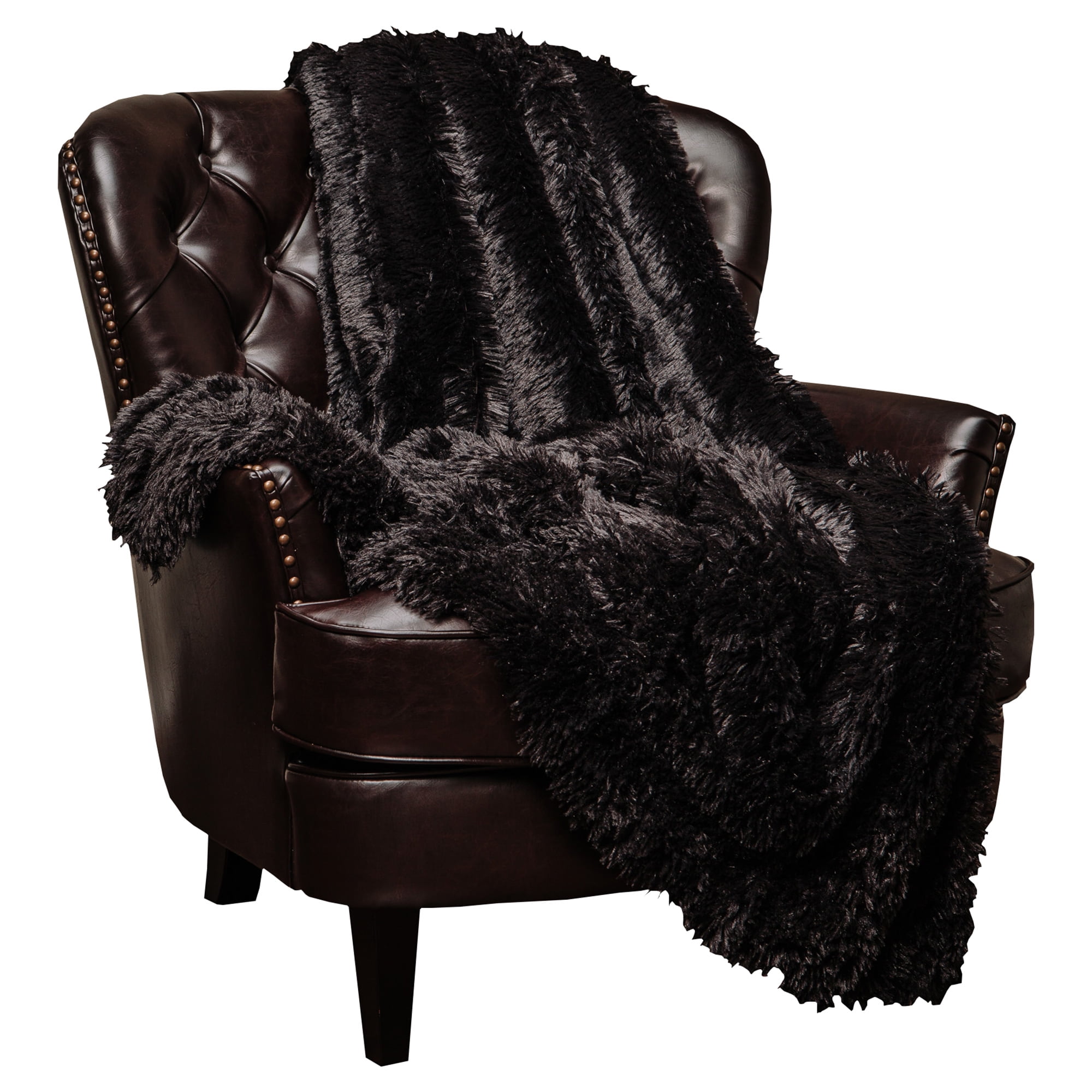 Black Reversible Faux Fur and Sherpa Throw Blanket 50" x 65"