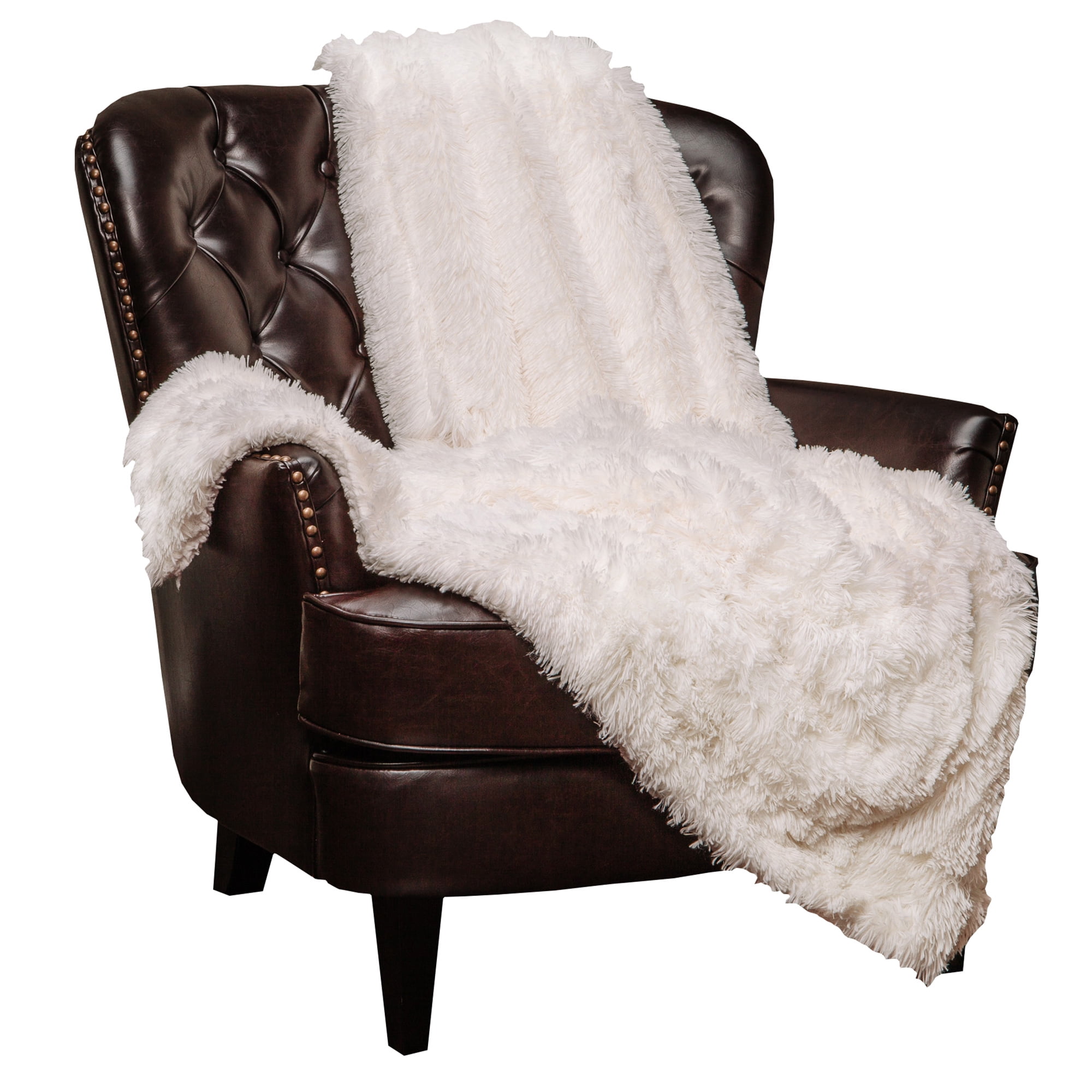 White Reversible Faux Fur and Sherpa Throw Blanket 50" x 65"