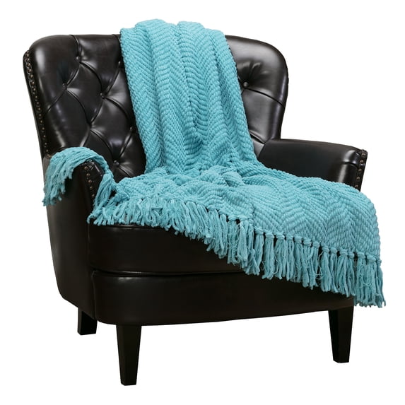 Chanasya Textured Knitted Super Soft Throw Blanket With Tassels Cozy Plush Lightweight Fluffy Woven Blanket for Bed Sofa Couch Cover Living Bed Room Acrylic Blue Throw Blanket (50x65 Inches) Aqua