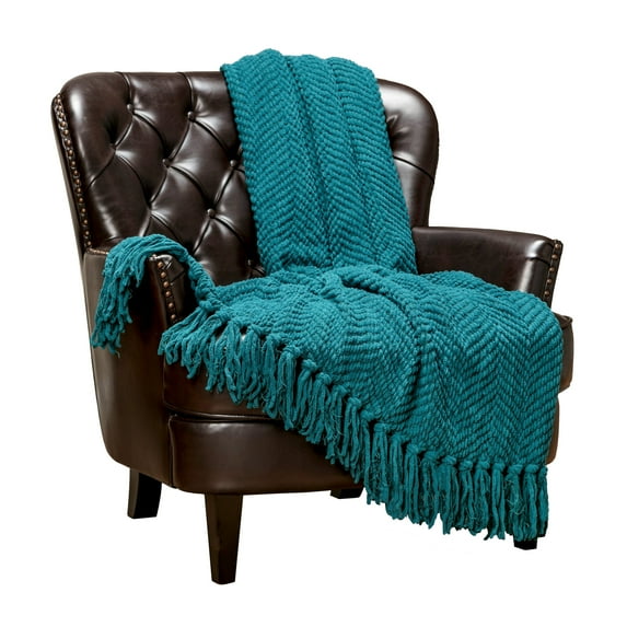 Chanasya Textured Knitted Super Soft Throw Blanket With Tassels Warm Cozy Lightweight Fluffy Woven Blanket for Bed Sofa Chair Couch Cover Living Bed Room Acrylic Throw Blanket (60x70 Inches) Teal