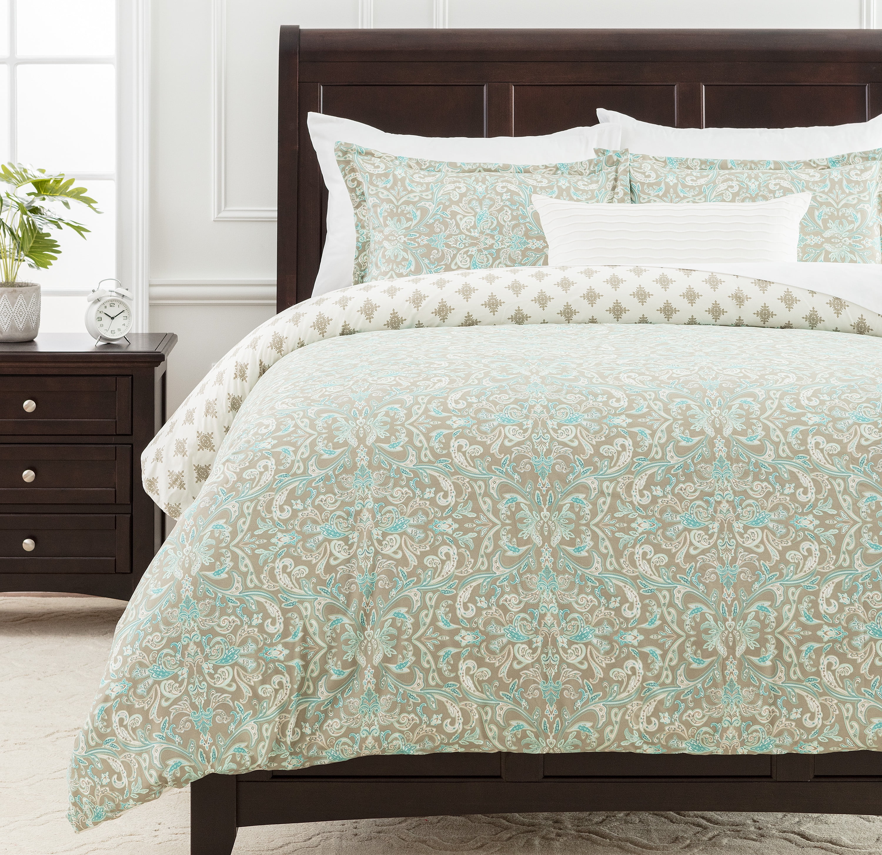 Sage Green Damask Microfiber Twin Duvet Cover Set