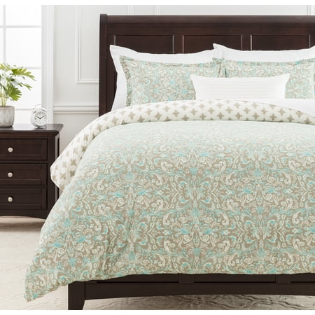 Chanasya Ultra Soft Damask 3-Piece Reversible Queen Bedding Duvet Cover Set - Luxurious Brushed Microfiber Comforter Cover - Zipper Closure (1 Duvet Cover & 2 Pillowcases ) Sage - Queen