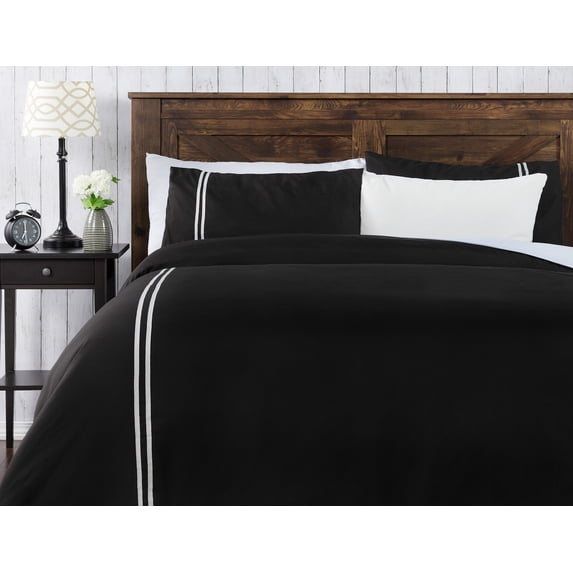 Chanasya Ultra Soft Ribbon Border 3-Piece Bedding Duvet Cover Set Queen - Luxurious Brushed Microfiber Comforter Cover - Zipper Closure Reversible (1 Duvet Cover & 2 Pillowcases ) Black