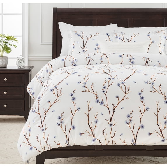 Chanasya Ultra Soft Sakura Cherry Tree Print 3-Piece Bedding Queen Duvet Cover Set - Luxurious Brushed Microfiber Comforter Cover - Zipper Closure (1 Duvet Cover & 2 Pillowcases ) Violet - Queen
