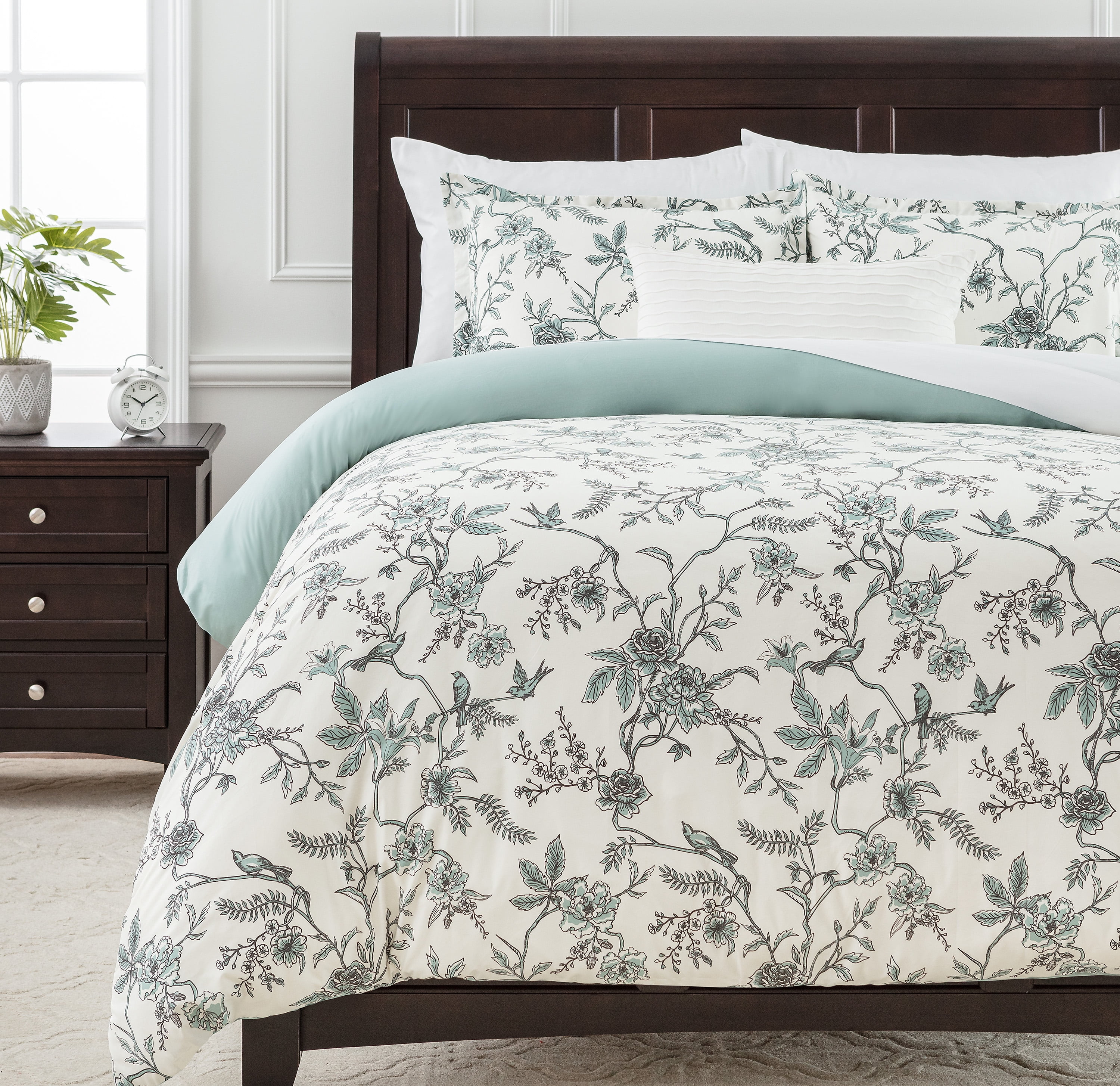 Sage Green French Toile Microfiber Duvet Cover Set