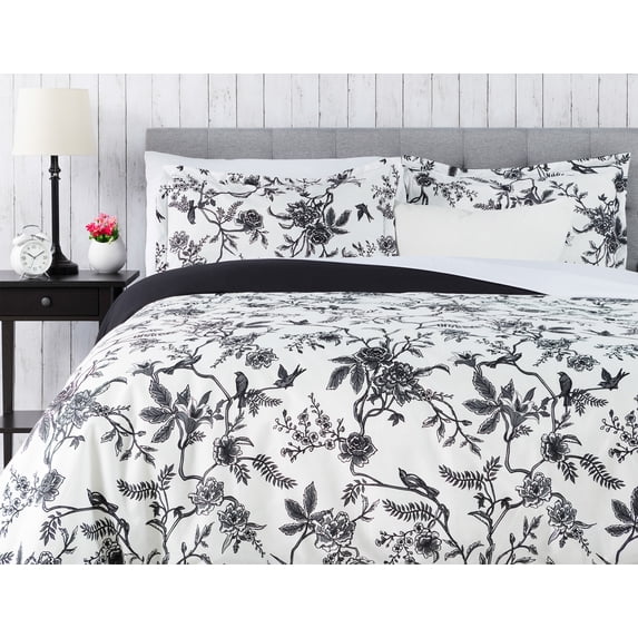Chanasya Ultra Soft Toile Print 3-Piece Bedding Duvet Cover Set Queen - Luxurious Brushed Microfiber Comforter Cover - Zipper Closure Reversible Print (1 Duvet Cover & 2 Pillowcases ) White Charcoal