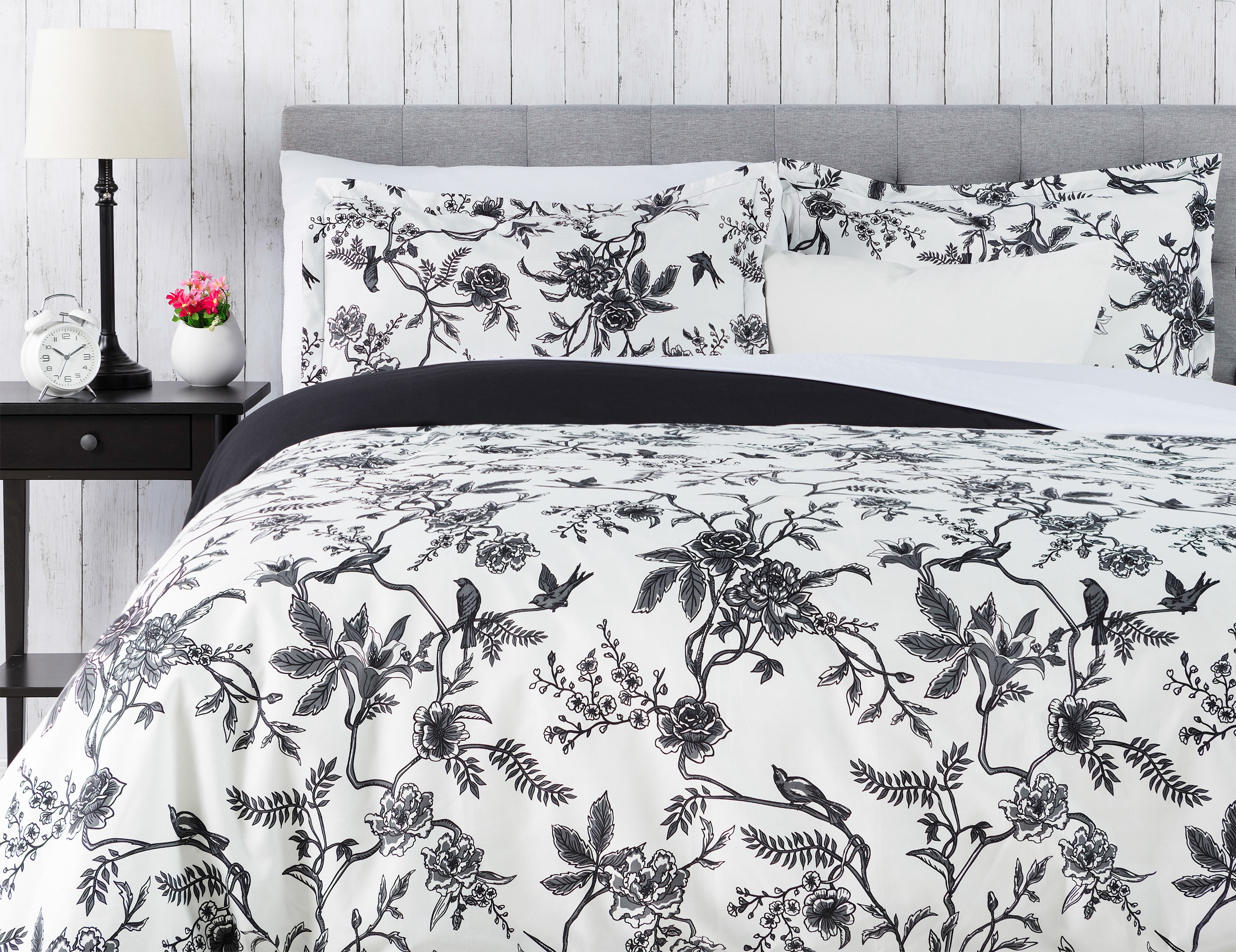 Chanasya Queen Black and White French Toile Microfiber Duvet Cover Set