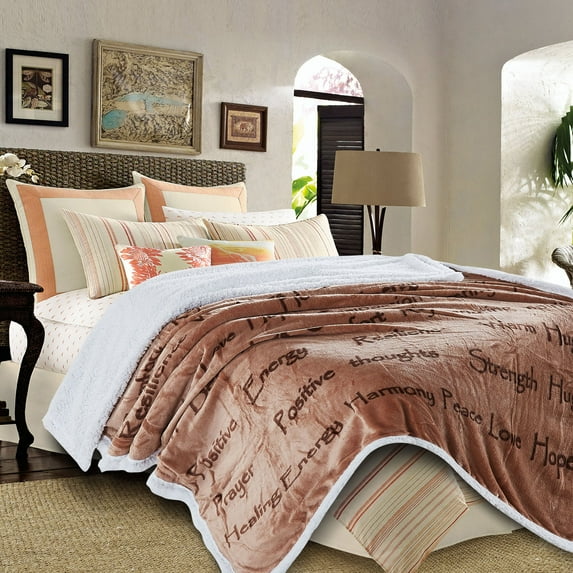Chanasya Warm Hugs Positive Energy Healing Thoughts Super Soft Fleece Sherpa Microfiber Comfort Caring Mocha Brown Gift Throw Blanket - Get Well Soon Gift for Women Men Cancer Patient- Coffee Blanket