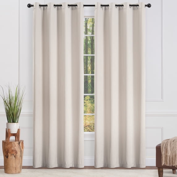 Chanasya Off White Velvet Curtains Panel Set 2 -Piece - Classy Grommet Partial Blackout Curtain Room Darkening Curtains Drapes for Living Room Bedroom - Window Treatment - 84 Inch Length Long - Tusk
