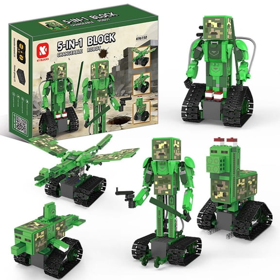 Chanbrick 5 In 1 Transforming Robot Building Sets Compatible With Lego With Light Car Model Patience Building Blocks For Adults Boys