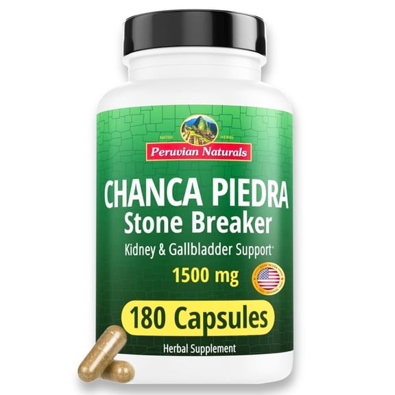 Chanca Piedra 180 Capsules 1500mg Kidney Stone Breaker, Gallbladder Supplement by Peruvian Naturals