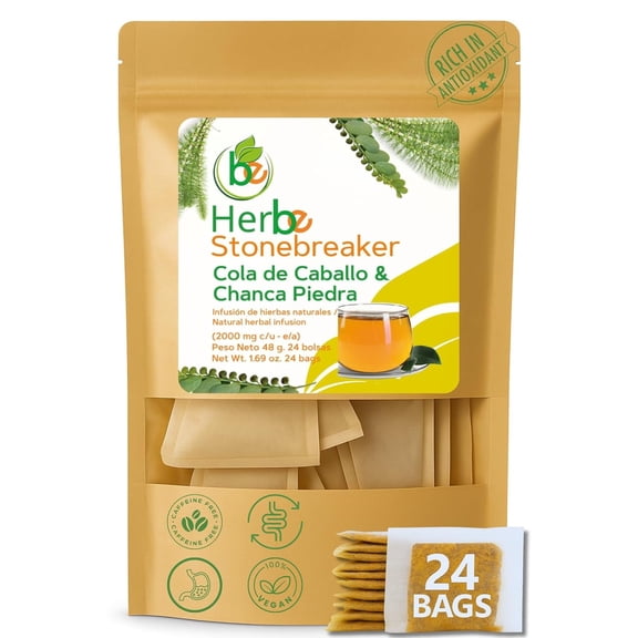 Chanca Piedra & Horsetail (Cola de Caballo) Herbal Tea  24 Tea Bags (2000 mg Each)  Traditional Herbal Infusion  100% Natural, Non-GMO, Caffeine-Free Vegan