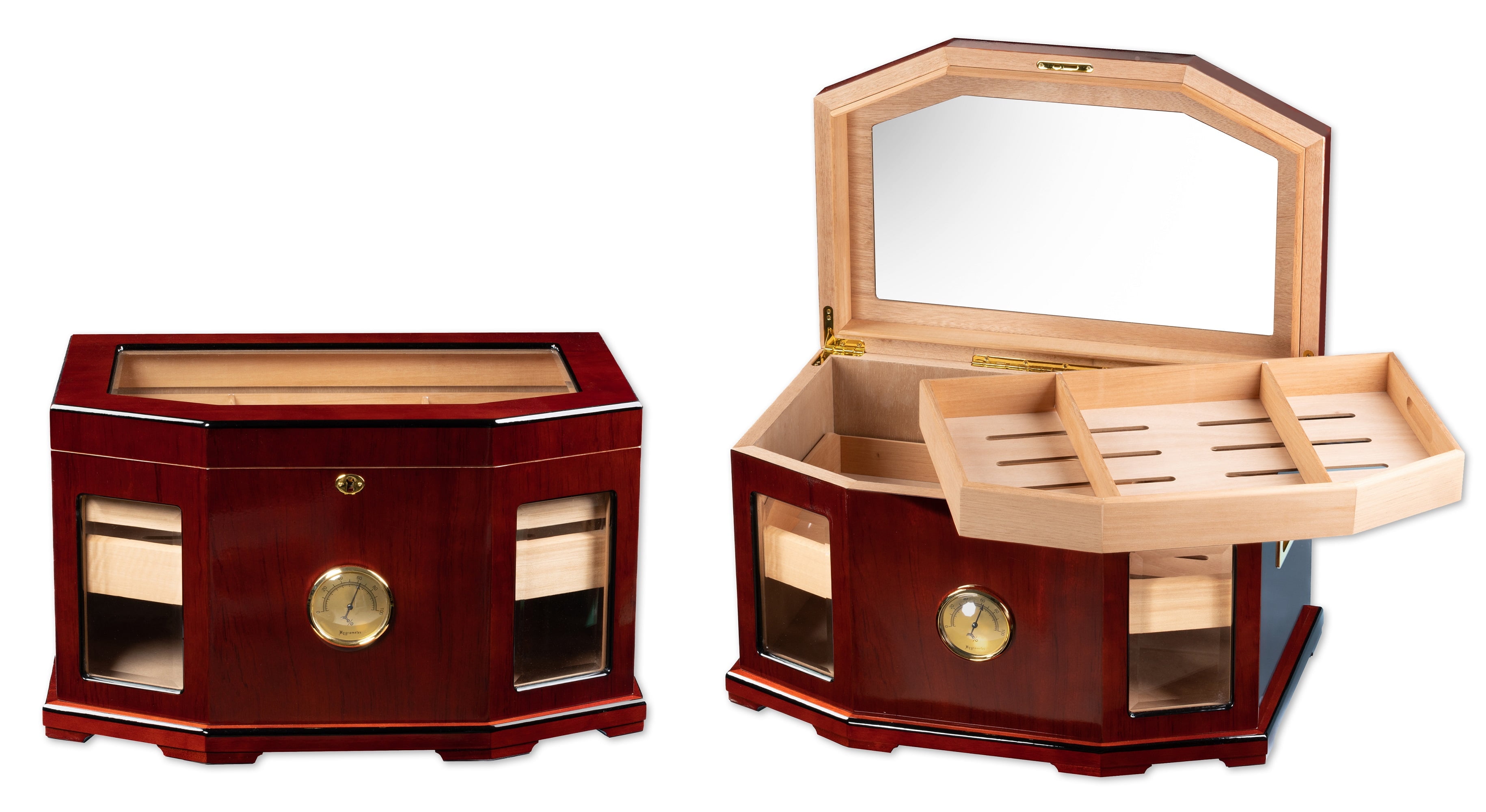 Chancellor Beveled Glass Cigar Humidor - High Gloss Mahogany Finish - Capacity: 300