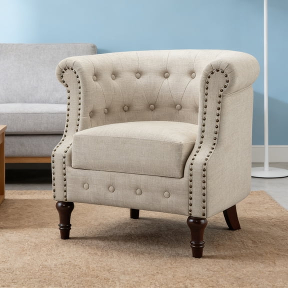 Chancy Accent Chairs,Comfy Club Barrel Modern Armchair with Soft Seat for Living Room Readingroom,Bedroom Seating,Beige