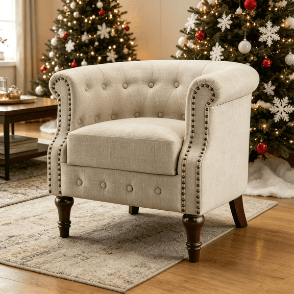 Chancy Accent Chairs,Comfy Club Barrel Modern Armchair with Soft Seat for Living Room Readingroom,Bedroom Seating,Beige