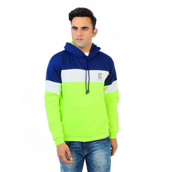 Chanda Khuba Hoodies for Men Light Green and Orange Fleece Blend Full Sleeve Sweatshirt for Men - CKHD01-03-M