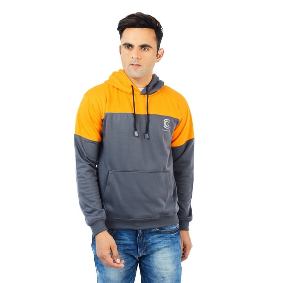 Chanda Khuba Hoodies for Men Orange and Dark Melange Fleece Blend Full Sleeve Sweatshirt for Men - CKHD01-01-S