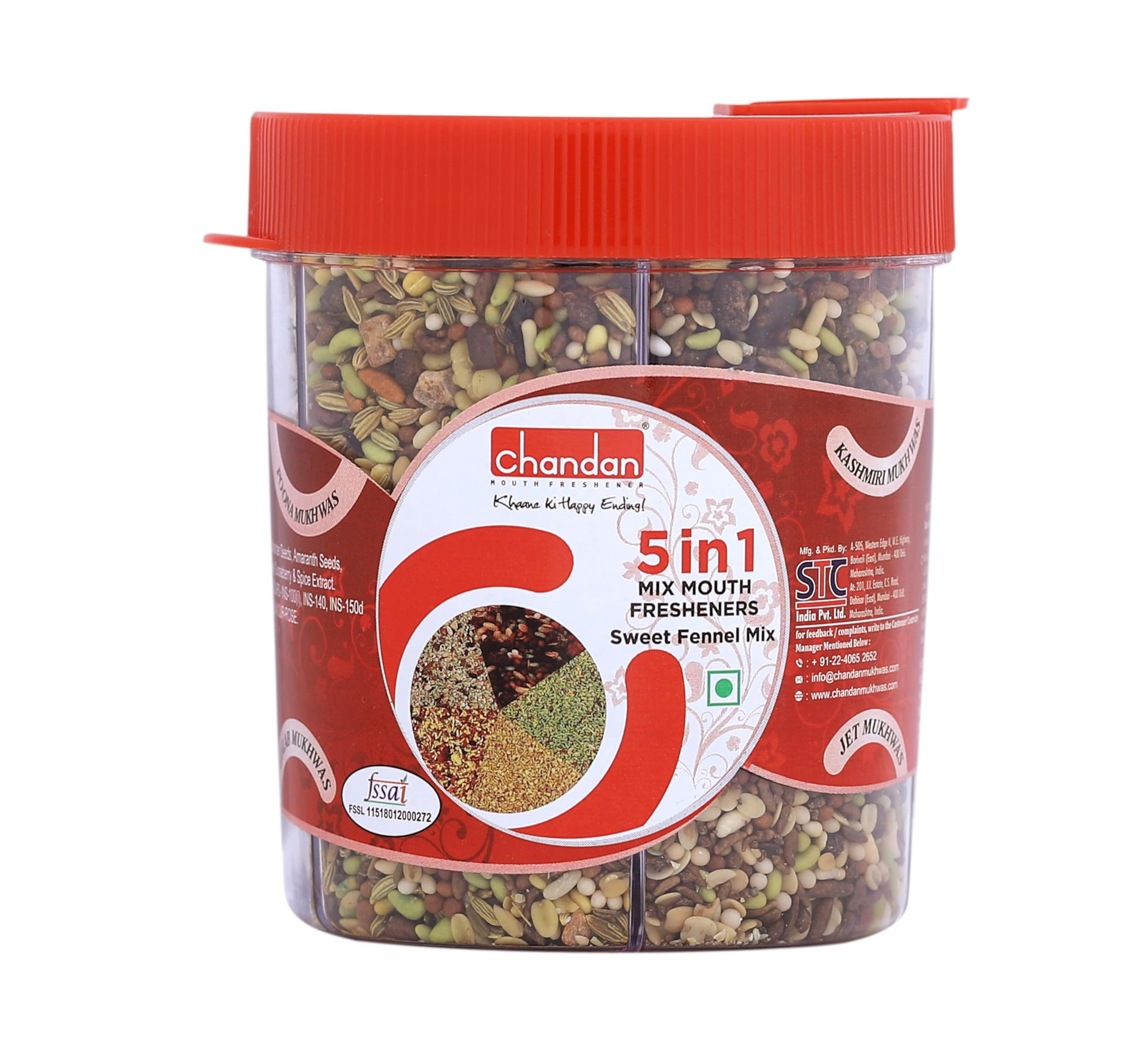 Chandan Mouth Freshener 5 In 1 Mix Mouth Fresheners Sweet Fennel Mix | Kashmiri, Special, Jet, Poona & Gulab Mukhwas, 8.82 Oz / 250 G
