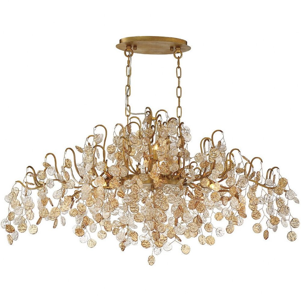 Campobasso Antique Gold 10-Light Crystal Chandelier with Amber Shades