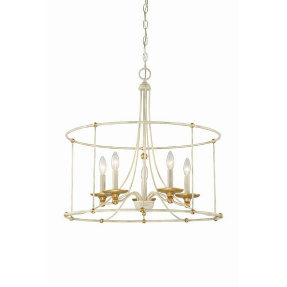 Chandelier 5 Light Farm House White/Gilded Gold Steel 24 inches Tall By 25 inches Wide-Farmhouse White/Gilded Gold Finish Bailey Street Home