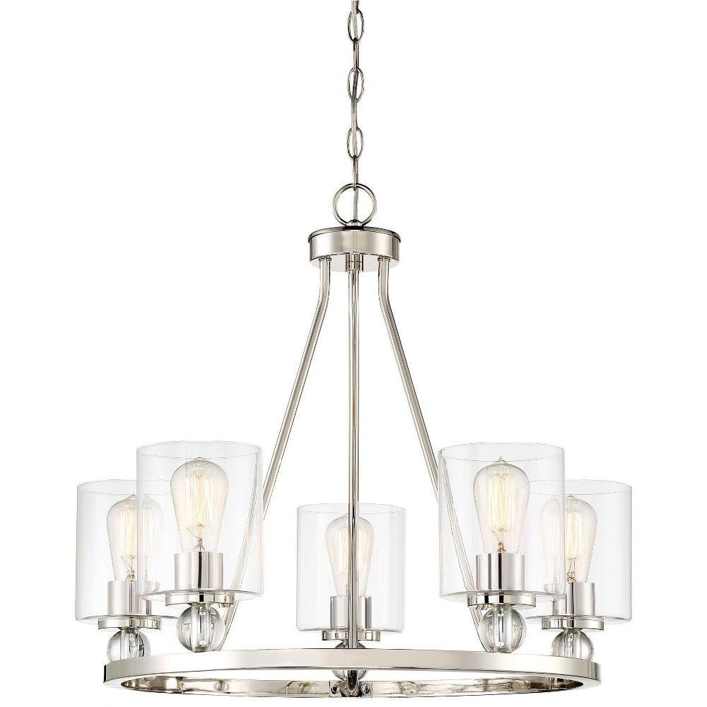 Polished Nickel and Clear Glass 5-Light Chandelier