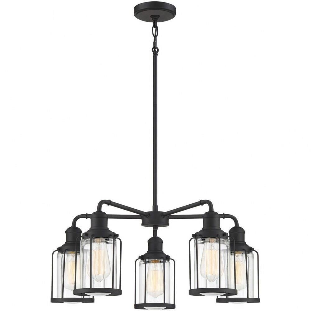 Earth Black Steel 5-Light Drum Chandelier with Clear Glass