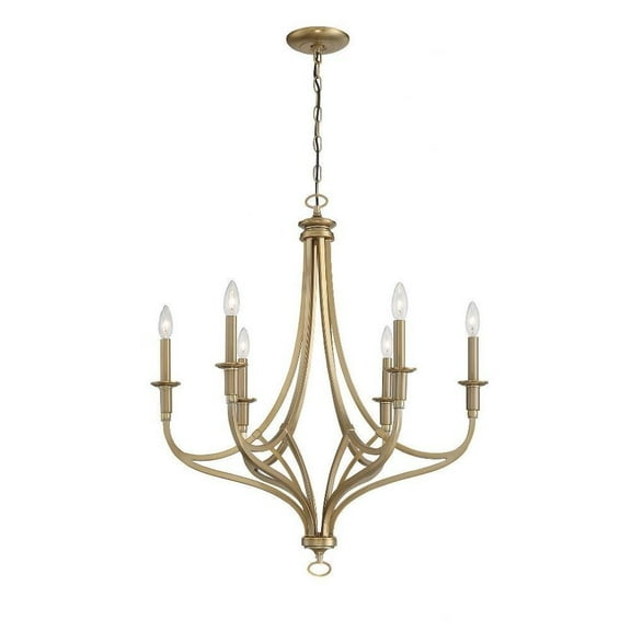 Chandelier 6 Light Brushed H1y Gold Steel 32 inches Tall By 28 inches Wide Bailey Street Home 57-Bel-4262205