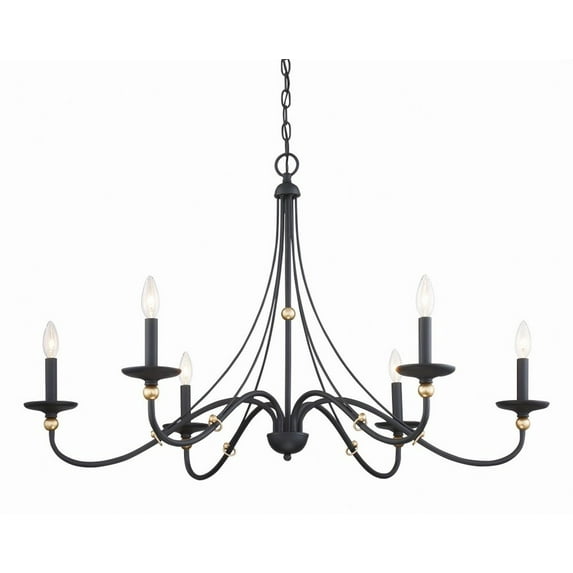 Chandelier 6 Light Sand Coal/Skyline Gold Steel 24 Inches Tall By 40 Inches Wide-Sand Coal/Skyline Gold Finish -Traditional Installation Minka