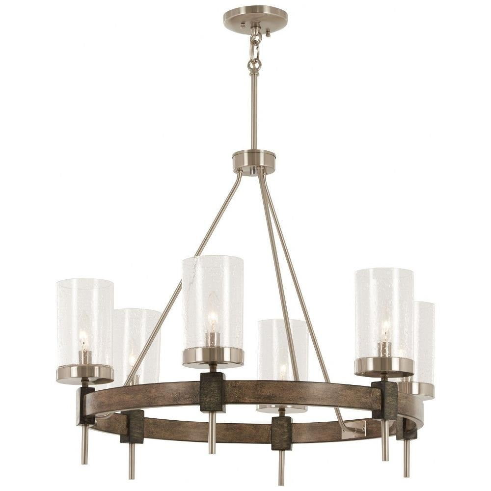 Stone Grey and Brushed Nickel 6-Light Chandelier with Clear Seedy Glass