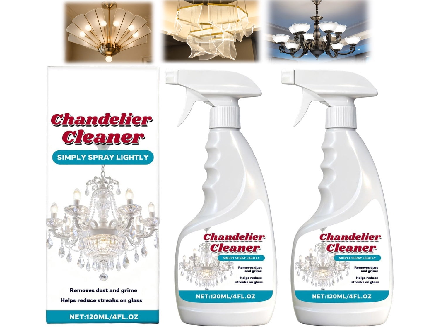 Chandelier Cleaner Spray – No Wipe Formula, Chandelier Cleaner Drip Dry Spray No Wipe, Streak-Free Formula, Safe for All Finishes (2PCS)